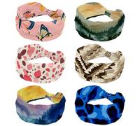 RODAILYCAY Confezione da 6 cerchietti larghi per capelli, per yoga, allenamento, sport, turbante con nodo attorcigliato, acquerello, paesaggio, alba, foresta, montagne, elastici, per donne e ragazze
