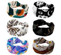 RODAILYCAY Confezione da 6 cerchietti per capelli da donna, con croce intrecciata, elastici per Halloween, fantasma, gatto, luna, morbidi, antiscivolo, per allenamento, yoga, accessori per capelli