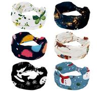 RODAILYCAY Confezione da 6 cerchietti per capelli per ragazze e donne, morbidi e larghi, turbante con croce intrecciata, fascia elastica con fiori con farfalla nel cielo scintillante, per trail yoga