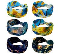 RODAILYCAY Confezione da 6 fasce larghe da donna, elastiche e morbide, assorbono il sudore, per sport, con farfalle che sbocciano girasoli e yoga, accessorio alla moda