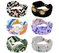 RODAILYCAY Confezione da 6 fasce larghe per capelli, da donna, con falena, luna, stelle, elastiche, accessori per capelli, con croce intrecciata