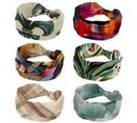 RODAILYCAY Confezione da 6 fasce larghe per capelli da donna, motivo ad acquerello, geometrie artistiche, a quadri, senza cuciture, elastiche, accessori per capelli, fascia per capelli incrociata
