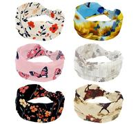 RODAILYCAY Confezione da 6 fasce per capelli con girasoli volanti in fiore e farfalle, antiscivolo, per donne e signore, turbante con parte superiore larga, fascia per capelli annodata