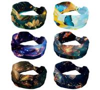 RODAILYCAY Confezione da 6 fasce per capelli da donna, intrecciate, incrociate, antiscivolo, per ragazze, farfalle, girasoli, cielo blu, yoga, allenamento, sudore