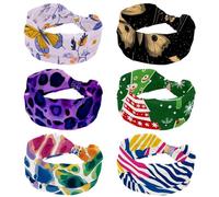 RODAILYCAY Confezione da 6 fasce per capelli da donna, morbide e larghe, antiscivolo, con falena, luna, stelle, fascia elastica per capelli, turbante con nodo intrecciato