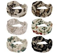 RODAILYCAY Confezione da 6 fasce per capelli da donna, motivo astratto retrò con iris, antiscivolo, larghe fasce per capelli annodate intrecciate, morbide fasce elastiche per la testa per ragazza