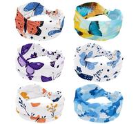 RODAILYCAY Confezione da 6 fasce per capelli da donna per allenamento Twist annodate Farfalla volare fioritura girasoli blu cielo elastico fasce per capelli antiscivolo yoga sport turbante copricapo