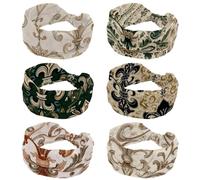 RODAILYCAY Confezione da 6 fasce per capelli larghe elasticizzate con motivo etnico retrò iris verde salvia, fasce per capelli da donna, fasce per capelli alla moda, fasce per la testa a turbante alla