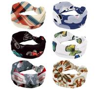 RODAILYCAY Confezione da 6 fasce per capelli per ragazze e donne con croce attorcigliata larga morbida turbante fascia elastica carino panda buona notte modello yoga allenamento copricapo