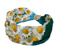 RODAILYCAY Fasce elastiche per capelli da donna con sfondo in legno a forma di cuore margherita, fasce elastiche per capelli sportive, antiscivolo, morbide, fasce larghe per yoga e allenamento