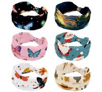 RODAILYCAY Fasce larghe da donna con farfalla e fiori con sfondo scintillante Trail Universo sfondo yoga allenamento fasce per il sudore 6 pz elastici antiscivolo fasce per capelli nodo intrecciato