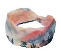 RODAILYCAY Fasce per capelli da donna, elastiche, accessori per capelli, sfondo acquerello, paesaggio con foresta, montagne, alba, ampia, morbida, per yoga, allenamento, sport, corsa, viaggi