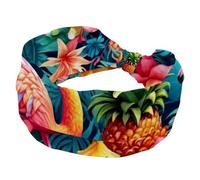 RODAILYCAY Fascia elastica per capelli da donna, con fenicottero e ananas, larga, per yoga, allenamento, sport, turbante con nodo attorcigliato, per ragazze e donne