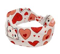 RODAILYCAY Fascia elastica per capelli da donna, motivo gatto con cuore e cuore, per yoga, allenamento, sport, turbante con nodo attorcigliato, per ragazze e donne