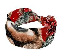 RODAILYCAY Fascia larga da donna, assorbe il sudore, fascia per capelli sportiva con bradipo in ghirlanda natalizia rossa, elastica morbida, accessorio per capelli da yoga, accessorio per capelli alla