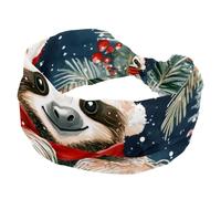 RODAILYCAY Fascia larga da donna, con bradipo in ghirlanda natalizia che assorbe il sudore, elastica, morbida, per yoga, accessorio per capelli alla moda