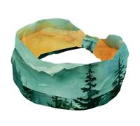 RODAILYCAY Fascia larga elastica per capelli copricapo Twist Head Wrap Turbante Fascia Acquerello Paesaggio con Foresta Montagne Alba Accessori per capelli per le donne