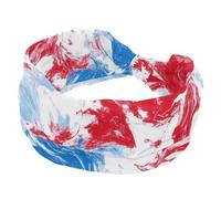 RODAILYCAY Fascia per capelli da donna, alla moda, antiscivolo, con trama marmorizzata blu, rossa e bianca, con nodo, larga fascia per capelli per allenamento, sport, yoga