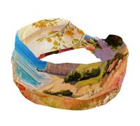RODAILYCAY Fascia per capelli da donna, con croce intrecciata, con paesaggio a olio con fiori e luce solare, fascia elastica larga, accessorio per capelli