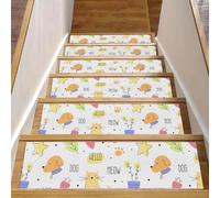 RODAILYCAY Gradini colorati per scale in legno per interni con gattini e cactus, 15 confezioni da 20,3 x 76,2 cm, tappetini antiscivolo per scale, superficie in poliestere TPE