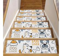 RODAILYCAY Gradini per scale in legno antiscivolo con motivo colorato con cani e parole, 15 pezzi, 20,3 x 76,2 cm, tappeto per scale per interni, tappetini di sicurezza per bambini, anziani e animali