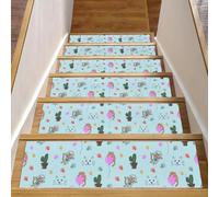 RODAILYCAY Gradini per scale in legno antiscivolo, confezione da 15 pezzi, 20,3 x 76,2 cm, tappeto per scale, per interni, scarabocchi di gatto, senza cuciture, tappetino di sicurezza per bambini