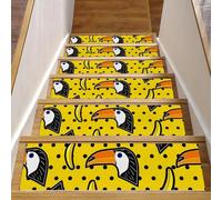 RODAILYCAY Gradini per scale in legno antiscivolo Tucano Uccelli Banana Giallo Dot Pattern 15 pezzi 20,3 x 76,2 cm Tappeto Runner per scale Interno, Tappetini di sicurezza per scale per bambini
