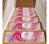 RODAILYCAY Gradini per scale in legno per interni con pennello dipinto astratto rosa, 15 confezioni da 20,3 x 76,2 cm, tappetini antiscivolo per scale, tappetini con retro in TPE