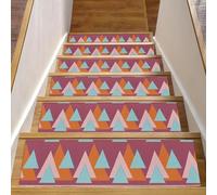 RODAILYCAY Gradini per scale in legno per interni, triangoli a righe, geometrici, 15 confezioni da 20,3 x 76,2 cm, tappetini antiscivolo per scale, tappetini antiscivolo per scale, superficie in