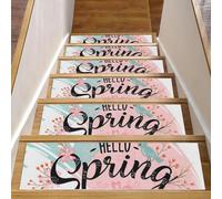 RODAILYCAY Hello Spring, 15 tappetini per scale, 20,3 x 76,2 cm, per gradini in legno, antiscivolo, senza residui, per bambini, anziani e cani