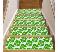 RODAILYCAY Lucky Irish Clover per il giorno di San Patrizio gradini per scale in legno per interni 15 confezioni 20,3 x 76,2 cm tappeto gradini per scale antiscivolo tappeto TPE retro tappetini