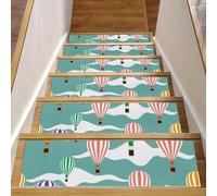 RODAILYCAY Tappetini antiscivolo per gradini in legno, 15 confezioni da 15 pezzi, con mongolfiera e nuvole, 76,2 x 20,3 cm, per interni, per cani, bambini e anziani