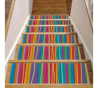 RODAILYCAY Tappetini antiscivolo per gradini in legno a righe rosse, blu, arancioni, arcobaleno, 15 confezioni da 76,2 x 20,3 cm, tappetini per scale per interni, per cani, bambini e anziani