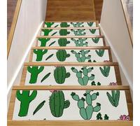 RODAILYCAY Tappetini antiscivolo per scale in legno, motivo cactus scarabocchi, confezione da 15, 76,2 x 20,3 cm, tappetini per scale per interni, gradini per scale, per cani, bambini e anziani