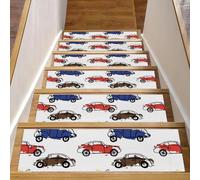 RODAILYCAY Tappetini colorati per scale in legno per interni con motivo auto, 15 confezioni da 20,3 x 76,2 cm, tappetini antiscivolo per scale, tappetini antiscivolo in poliestere TPE con retro
