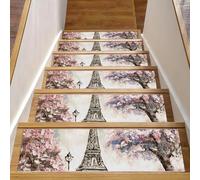 RODAILYCAY Tappetini per scale, 15 pezzi, per gradini in legno per interni, per dipingere gli amanti della Torre Eiffel, tappetini antiscivolo per gradini riutilizzati, per bambini, anziani e animali