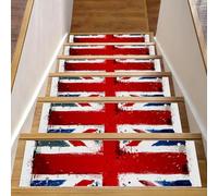 RODAILYCAY Tappetini per scale in legno con bandiera britannica Union Jack, per interni, confezione da 15 pezzi, 20,3 x 76,2 cm, tappetini antiscivolo per scale, superficie in poliestere TPE con retro