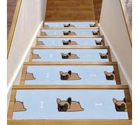 RODAILYCAY Tappetini per scale in legno, confezione da 15 tappeti antiscivolo per scale, simpatici bulldog francesi, per interni, lavabili, per bambini, anziani e animali domestici