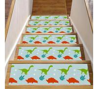 RODAILYCAY Tappetini per scale per gradini in legno antiscivolo, confezione da 15 pezzi, 20,3 x 76,2 cm, tappeto per scale, per interni, simpatici dinosauri, semplici tappetini di sicurezza per