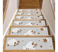 RODAILYCAY Tappeto antiscivolo per scale, 15 pezzi, motivo pecore, tappetino per scale in legno per interni, gradini per scale, retro in TPE