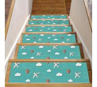 RODAILYCAY Tappeto antiscivolo per scale, 76,2 x 20,3 cm, motivo: aerei e nuvole, colore blu, per gradini in legno, 15 pezzi, tappetini per scale per interni, per cani, bambini e anziani