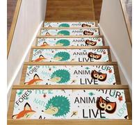 RODAILYCAY Tappeto antiscivolo per scale, 76,2 x 20,3 cm, motivo animali e parole, per gradini in legno, confezione da 15, tappetini per scale per interni, gradini per cani, bambini e anziani