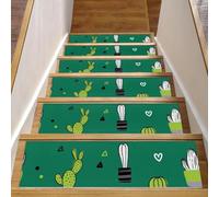 RODAILYCAY Tappeto antiscivolo per scale, con simpatica pianta di cactus, confezione da 15 tappetini per scale, per gradini in legno per interni, gradini per scale, tappetini per scale con retro in