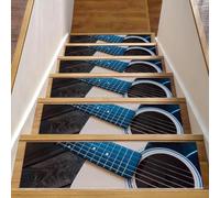 RODAILYCAY Tappeto antiscivolo per scale in stile retrò con chitarra musicale, 15 pezzi, tappetino per scale in legno per interni, gradini per scale, retro in TPE