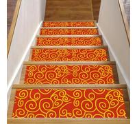 RODAILYCAY Tappeto antiscivolo per scale, motivo nuvole cinesi, colore arancione, confezione da 15 tappetini per scale, per gradini in legno per interni, gradini per scale, retro in TPE