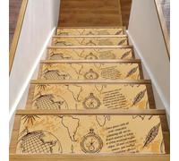 RODAILYCAY Tappeto con mappa del mondo, 15 pezzi, 76 x 20 cm, per gradini in legno, antiscivolo, bordatura, tappeto per bambini, anziani e cani