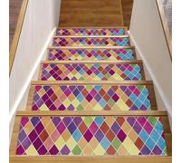 RODAILYCAY Tappeto geometrico astratto Argyle colorato per scale, 15 pezzi, 20,3 x 76,2 cm, per gradini in legno per interni, tappetini antiscivolo per scale, tappetino per gradini per bambini