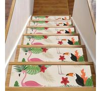 RODAILYCAY Tappeto per scale con foglie tropicali e uccelli, 15 confezioni da 20,3 x 76,2 cm, per gradini in legno per interni, tappetini antiscivolo per scale, tappetino riutilizzabile per bambini