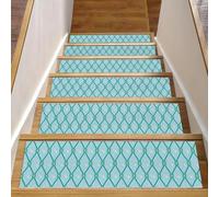 RODAILYCAY Tappeto per scale con motivo a rete blu, 76,2 x 20,3 cm, antiscivolo, per gradini in legno, confezione da 15, tappetini per scale per interni, gradini per cani, bambini e anziani