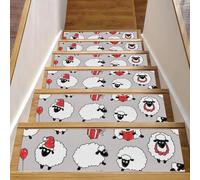 RODAILYCAY Tappeto per scale con motivo di pecore in stile cartone animato, 15 confezioni da 20,3 x 76,2 cm, antiscivolo, di sicurezza, autoadesivo, per interni, per bambini, anziani e animali